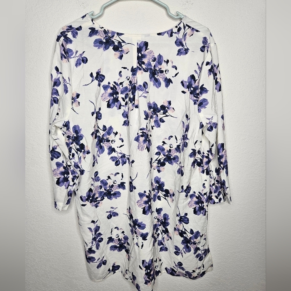 J. Jill Oversize Lagenlook Purple Blue Floral Long Sleeve V-Neck Lightweight Top - Picture 8 of 12